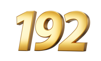 3d number 192 one hundred ninety two Gold text with reflection 3d illustration