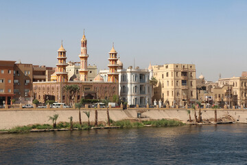 View of Esna city by the Nile River in a sunny morning, Egypt