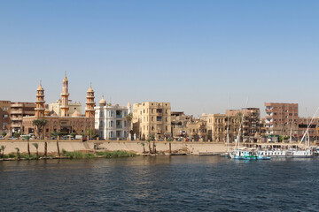 Fototapeta premium View of Esna city by the Nile River in a sunny morning, Egypt