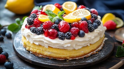 Delicious lemon sweet roll cake with fruit curd