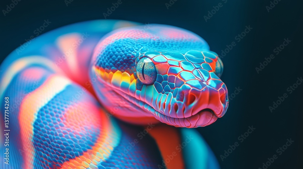 Aufkleber vivid, iridescent scales a close-up of a neon python s enchanting gaze and colorful patterns