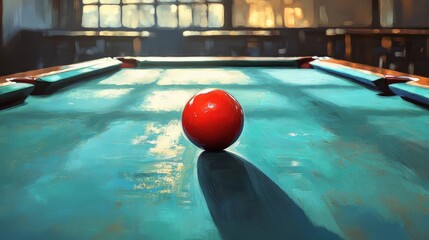 Billiard table, red ball,  sunlight,  empty room