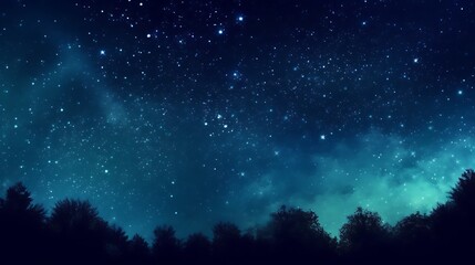 Obraz premium Starry Night Sky Above Silhouetted Forest Trees