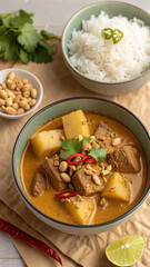 Massaman Curry - A rich and flavorful Thai curry with potatoes and meat or tofu - food vertical format 