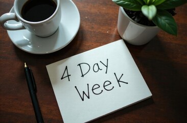 The concept of 4 day working week writing in notepad