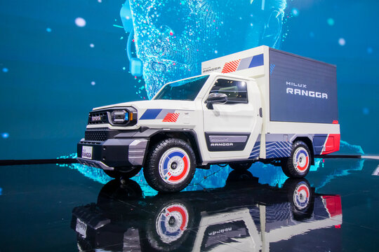 Tangerang, Banten, Indonesia, July 20, 2024. Toyota Hilux Rangga vehicles showcased at the 2024 Gaikindo Indonesia International Auto Show (GIIAS) automotive event.