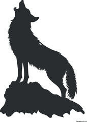 Obraz premium Silhouette of a howling wolf standing on a rock, depicting wilderness and nocturnal wildlife.