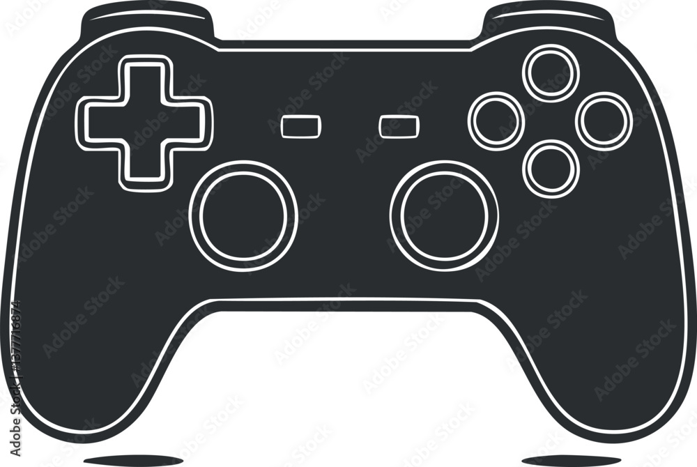 Aufkleber black and white outline illustration of a gamepad controller with buttons and joysticks.