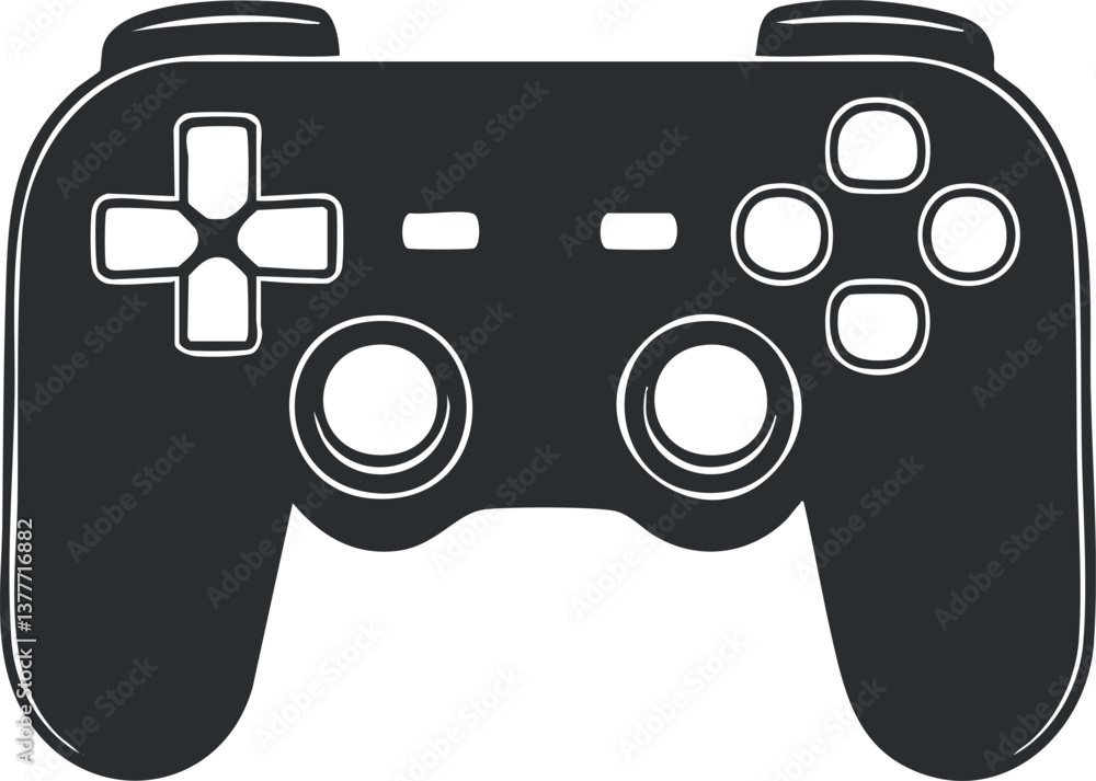 Aufkleber black and white illustration of a video game controller with buttons and joysticks.
