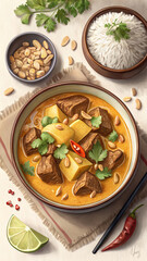 Massaman Curry - A rich and flavorful Thai curry with potatoes and meat or tofu - food vertical format 