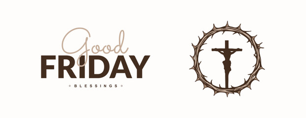 Good friday wishing and greeting social media post and banner with crown, jesus, christ, design vector file