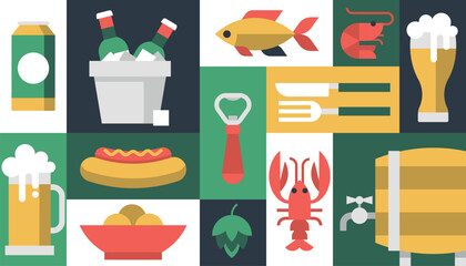 Beer bar mug restaurant snack holiday geometric background vector pattern poster banner