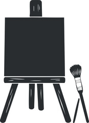 Monochrome illustration of a blank easel with a paintbrush, ideal for art and design themes.