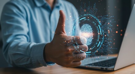 Futuristic Biometric Authentication Thumb Impression with Circular Tech Interface