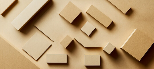Photo of a beige cardboard texture background, top view. Flat lay