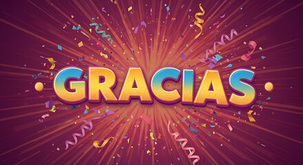 3D Gracias Typography with Vibrant Celebration Background