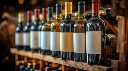 Collection of Wine Bottles on Rustic Wooden Shelf