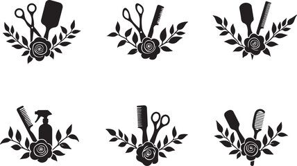 Elegant Floral Hair Stylist SVG Bundle | Barber & Salon Tools Clipart