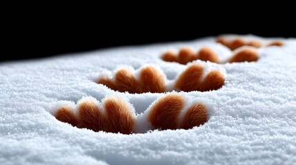Cat paws in snow with winter trail.