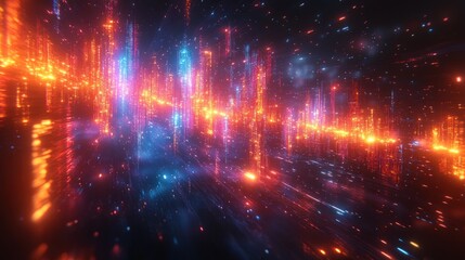 Futuristic city lightspeed travel, cosmic background, digital art