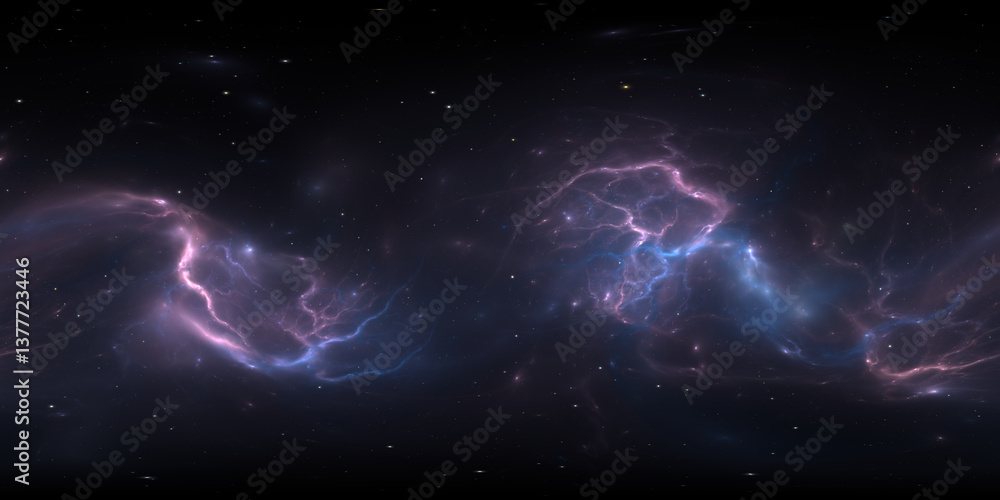 Wall mural 360 degree space nebula. giant interstellar cloud with stars, equirectangular projection, environmen