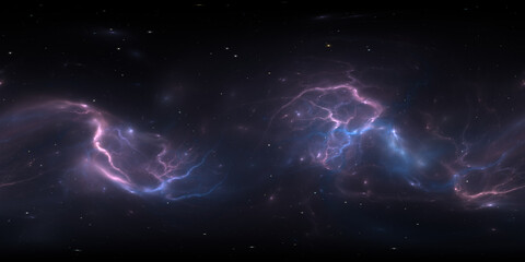 360 degree space nebula. Giant interstellar cloud with stars, equirectangular projection, environment map. Spherical panorama. 3d illustration