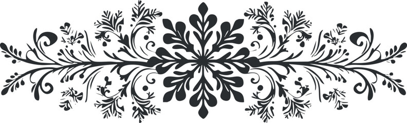 Black and white vintage floral ornament with intricate symmetrical design for decorative purposes.