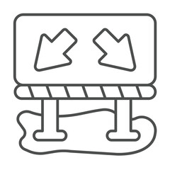 Barrier banner with route direction arrows thin line icon, making road concept. Vector graphics. Road construction barrier sign on white background, outline style icon for mobile or web design.