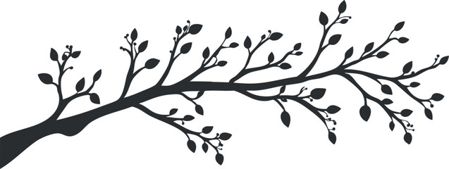 Naklejka premium Silhouette of a tree branch with leaves, showcasing a minimalist botanical design.