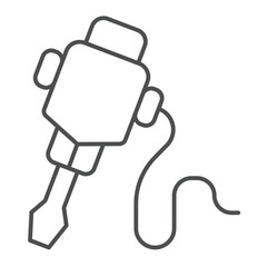 Manual jackhammer thin line icon, making road concept. Vector graphics. Electric hammer instrument, construction sign on white background, outline style icon for mobile or web design.