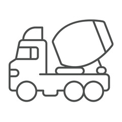 Truck with concrete thin line icon, making road concept. Vector graphics. Concrete mixer truck vehicle, heavy transport sign on white background, outline style icon for mobile or web design.