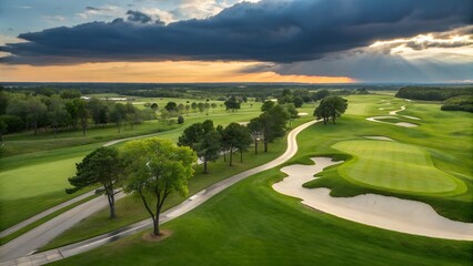 "Aerial View of a Pristine Golf Course &ndash; Manicured Greens and Scenic Landscape"