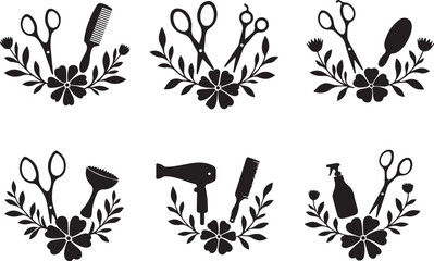  Elegant Floral Hair Stylist SVG Bundle | Barber & Salon Tools Clipart