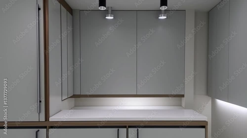 Poster the kitchen being constructed in stages with a dynamic animation style.