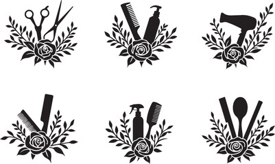  Elegant Floral Hair Stylist SVG Bundle | Barber & Salon Tools Clipart