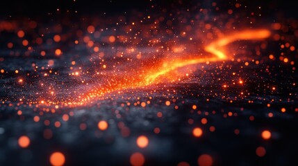 Obraz premium Glowing embers trail across dark background, fiery particles, abstract design