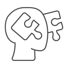 Man head with puzzle piece thin line icon, family lawyer concept. Vector graphics. Human rights missing link, justice sign on white background, outline style icon for mobile or web design.