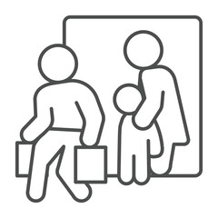 Woman with child and man running away thin line icon, family lawyer concept. Vector graphics. Marriage problem, human rights sign on white background, outline style icon for mobile or web design.