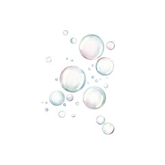 Sea bubbles. Cute water soap bubble clipart set. Underwater ocean marine life. Watercolor hand painted illustration
