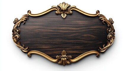 An ornate wooden framed plaque with gold decorative details
