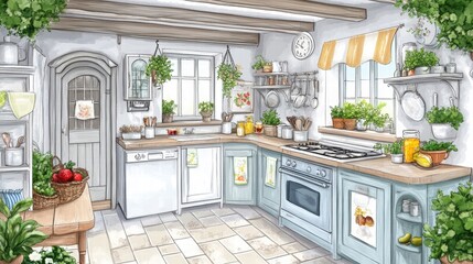 Cozy modern kitchen with plants and bright natural light decor