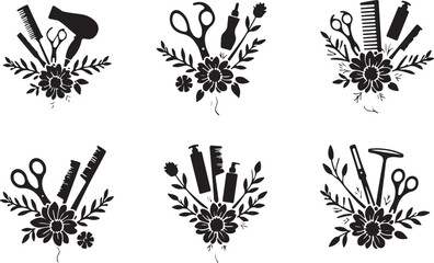  Elegant Floral Hair Stylist SVG Bundle | Barber & Salon Tools Clipart