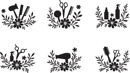  Elegant Floral Hair Stylist SVG Bundle | Barber & Salon Tools Clipart