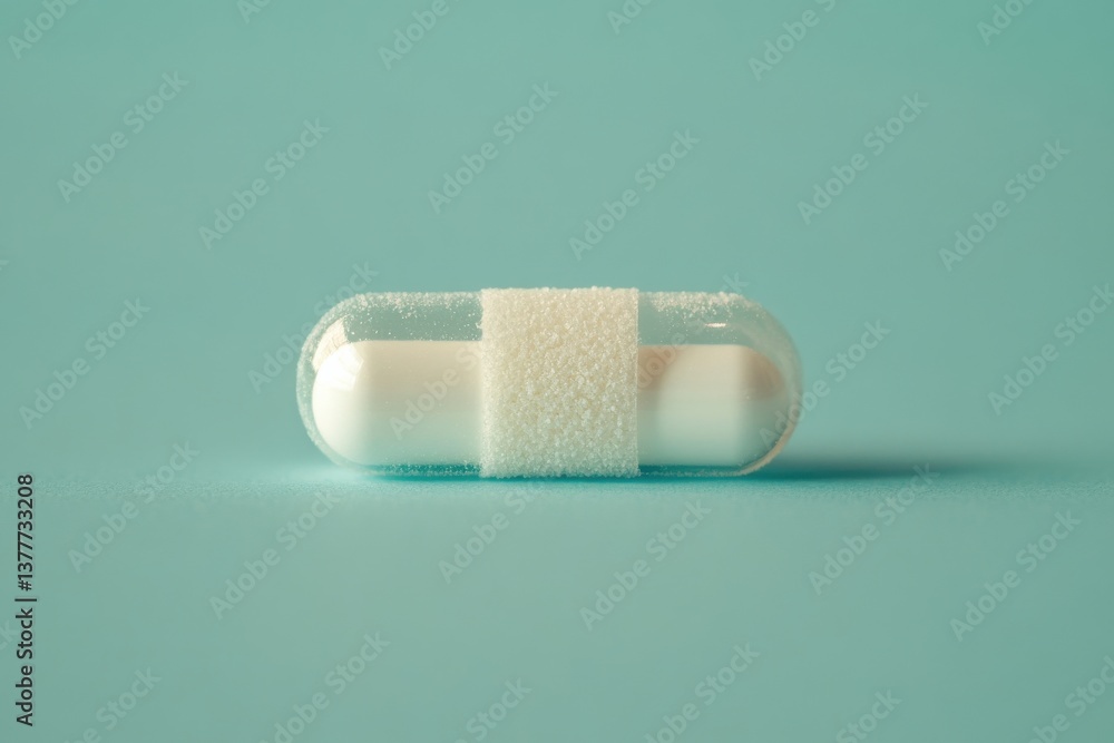 Aufkleber Clear capsule displayed on a soft blue background highlighting its design and material details in a minimalistic style