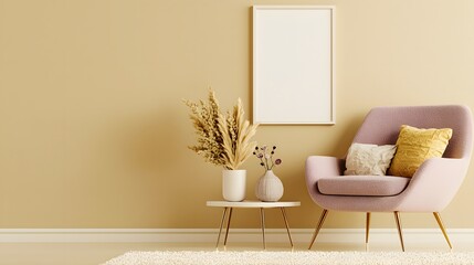 Stylish Minimalist Living Room Interior with Soft Colors and Cozy Furniture Accents