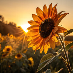 Sunflowers blooming brightly in a summer field under the open sky
