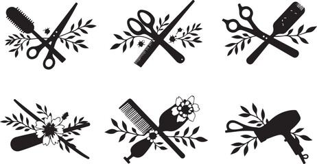  Elegant Floral Hair Stylist SVG Bundle | Barber & Salon Tools Clipart