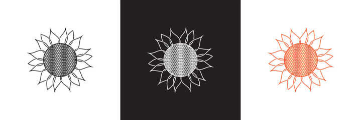 Sunflower icon. Vector for websites, mobile interfaces, presentations, and visual branding. Vector illustration. isolated on white and black background. EPS 10
