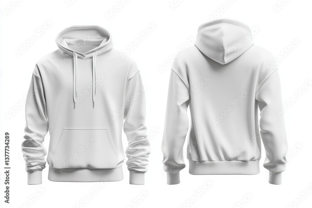 Poster white hoodie displayed from front and back views showcasing features and design details suitable for