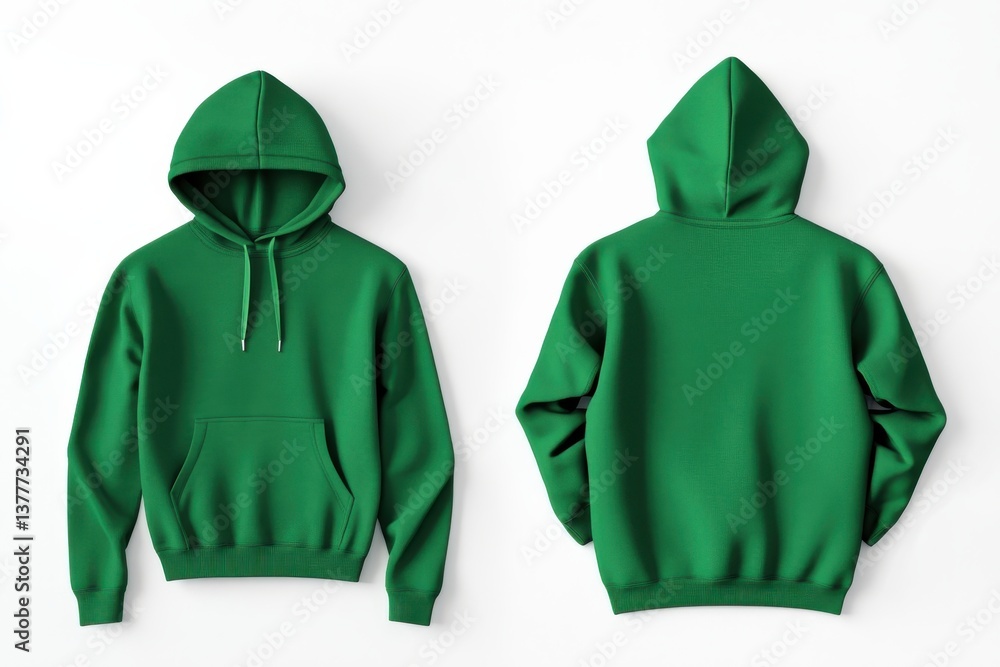 Aufkleber green hoodie displayed from front and back angles on a neutral background showcasing minimalist desi
